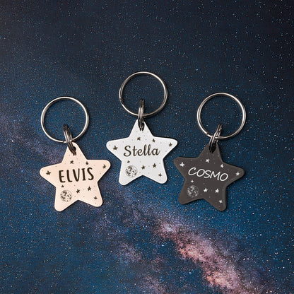 Personalized Space Themed Star Shaped Pet ID Dog Tag