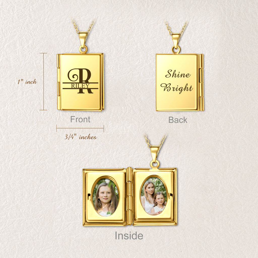 Square Name Photo Locket Necklace