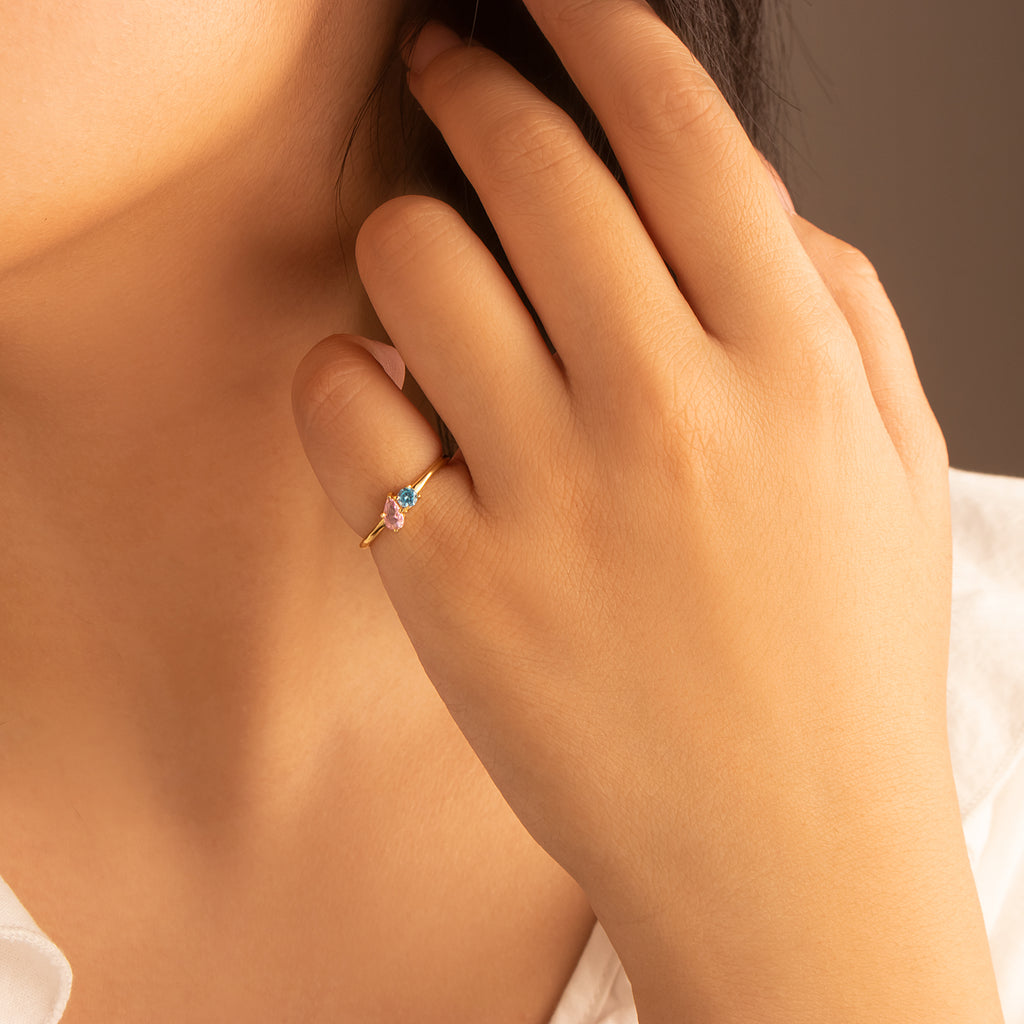 Round & Teardrop Shaped Birthstone Ring
