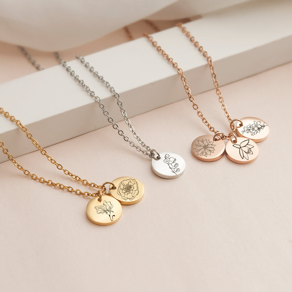 Mini Birth Flower Disc Necklaces