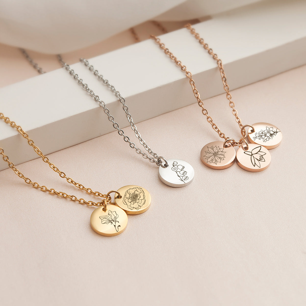 Mini Birth Flower Disc Necklaces
