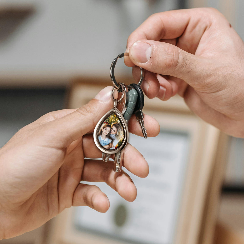 Glass Teardrop Photo Locket Keychain