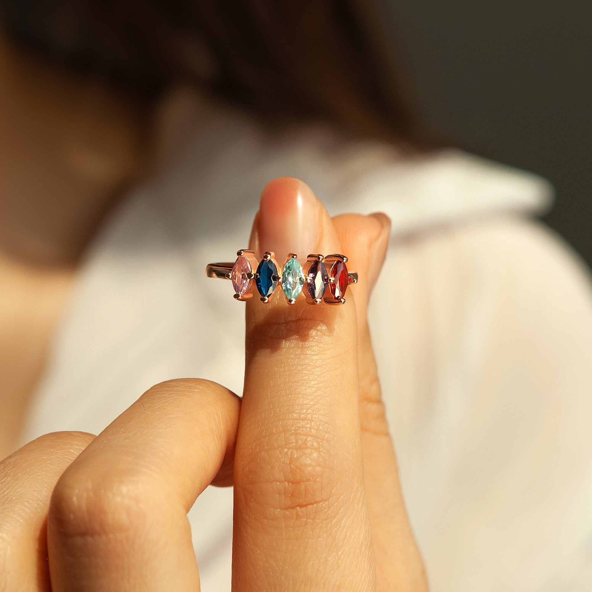 Custom Diamond Shaped Birthstone Ring
