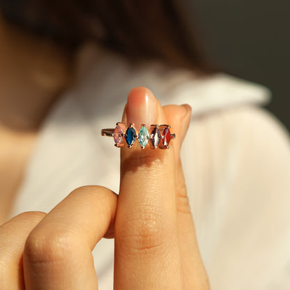 Personalized Diamond Shaped Birthstone Ring