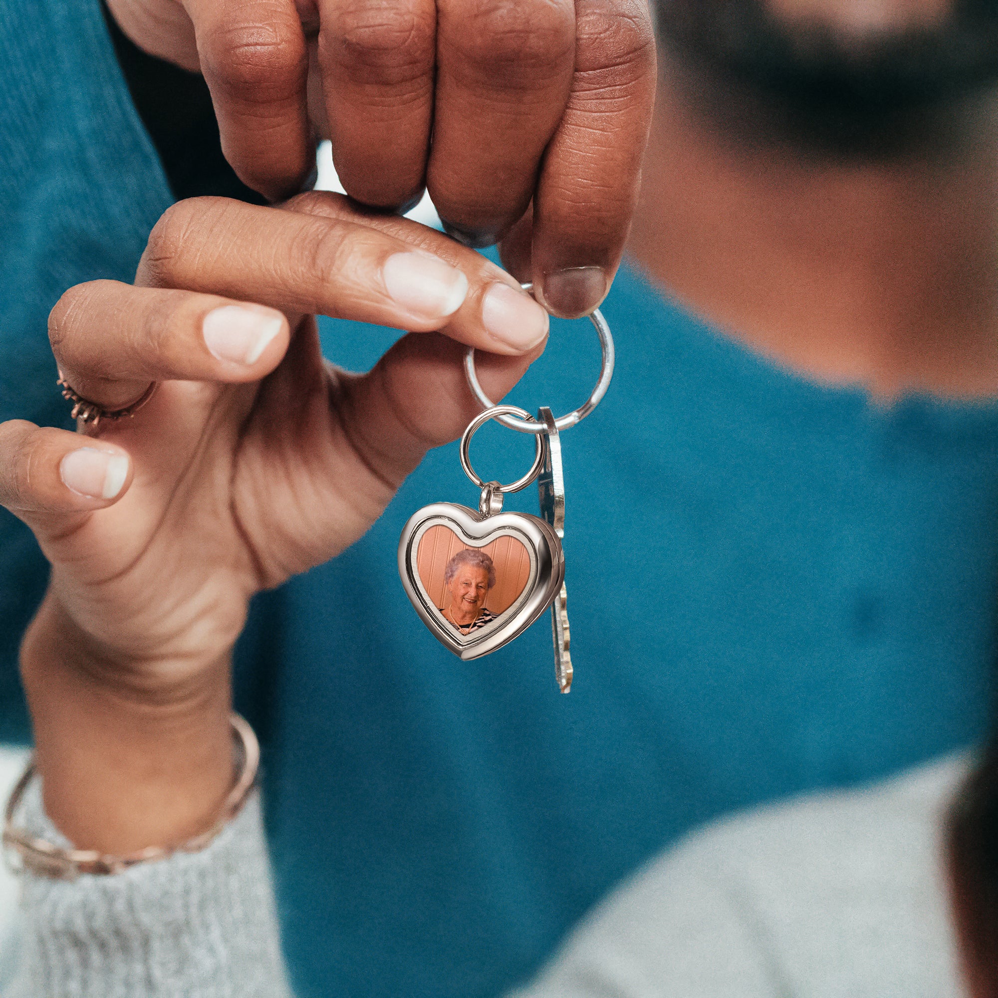 Glass Heart Photo Locket Memorial Keychain