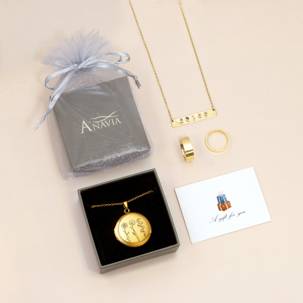 Round Birth Flower Garden Photo Locket Necklace