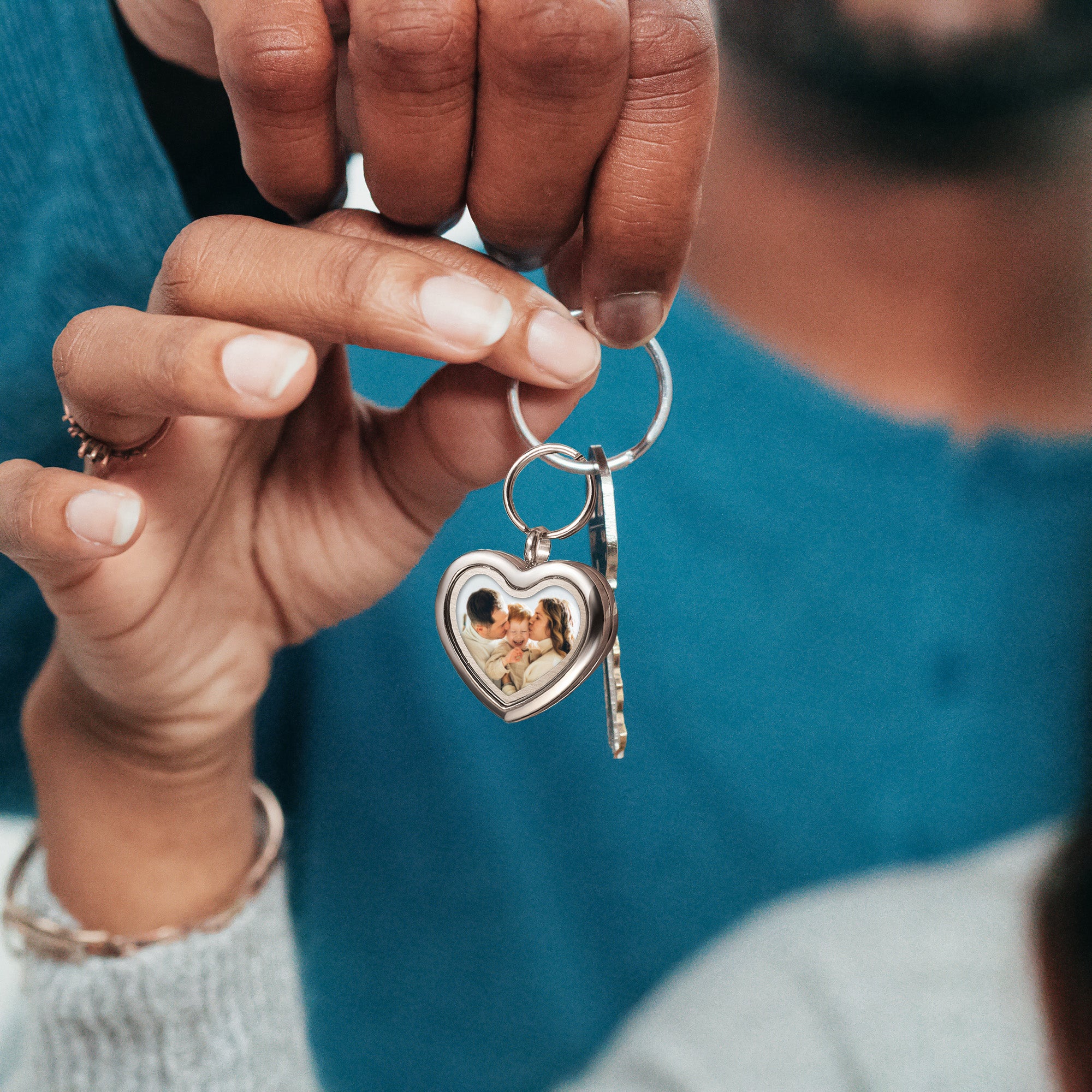 Glass Heart Photo Locket Keychain
