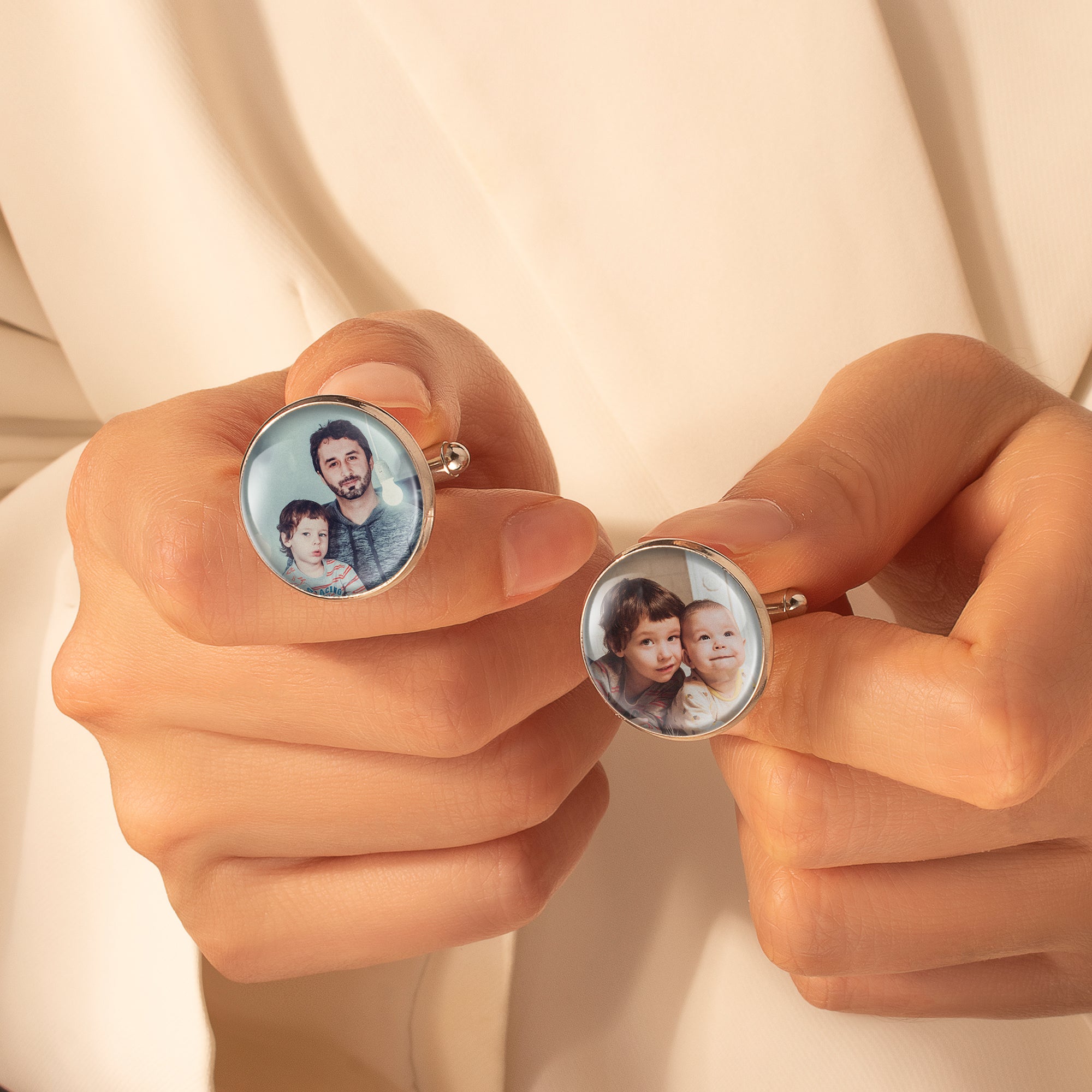 Round Photo Cufflinks with Glass Dome Cab