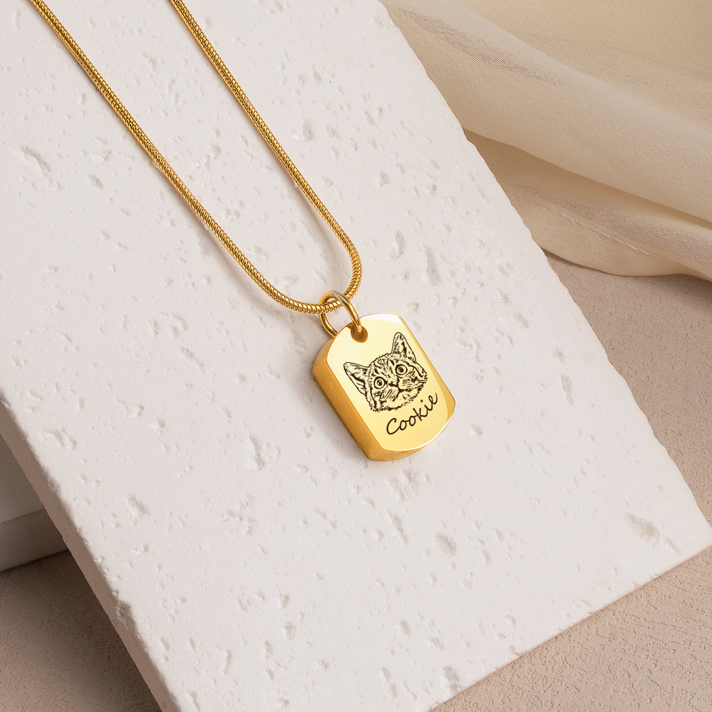 Pet Portrait Memorial Dog Tag Necklace
