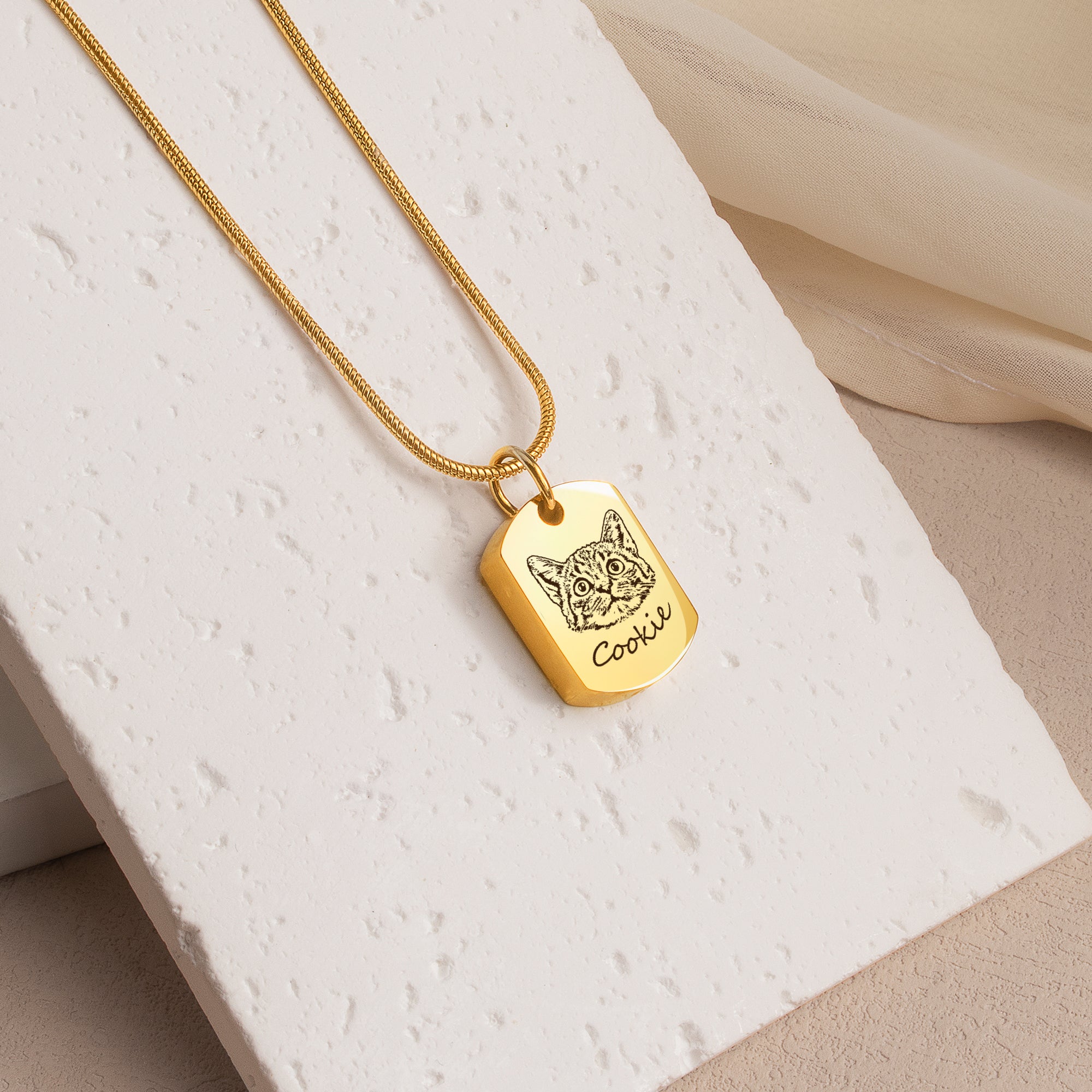 Pet Portrait Memorial Dog Tag Necklace