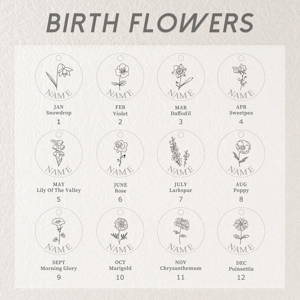 Round Birth Flower ID Tag for Cats and Dogs