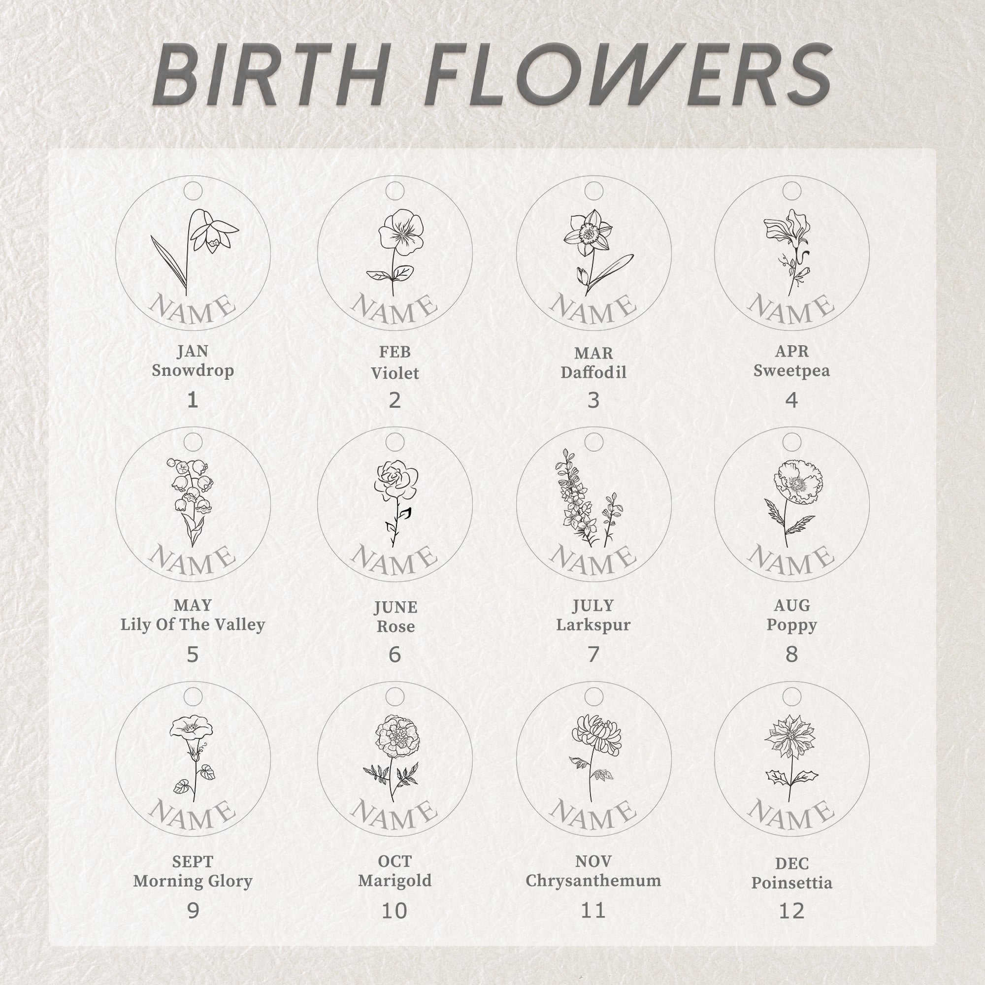 Round Birth Flower ID Tag for Cats and Dogs