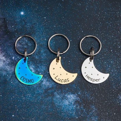 Personalized Space Themed Moon Shaped Pet ID Dog Tag