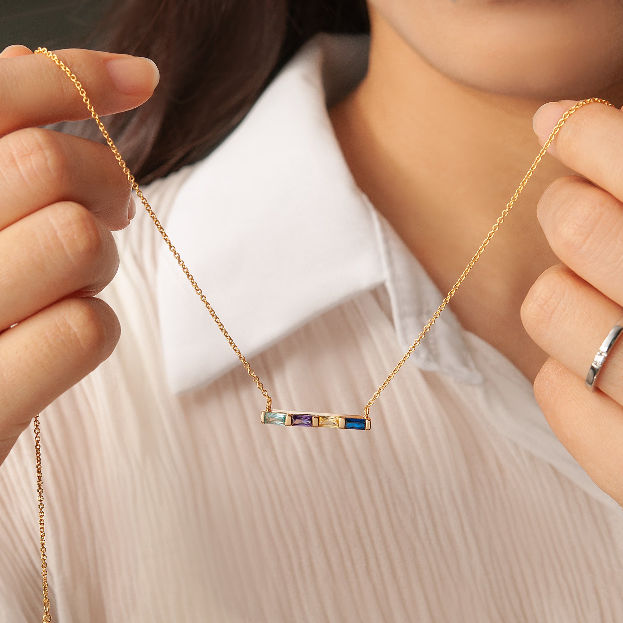 Birthstone Baguette Bar Necklace