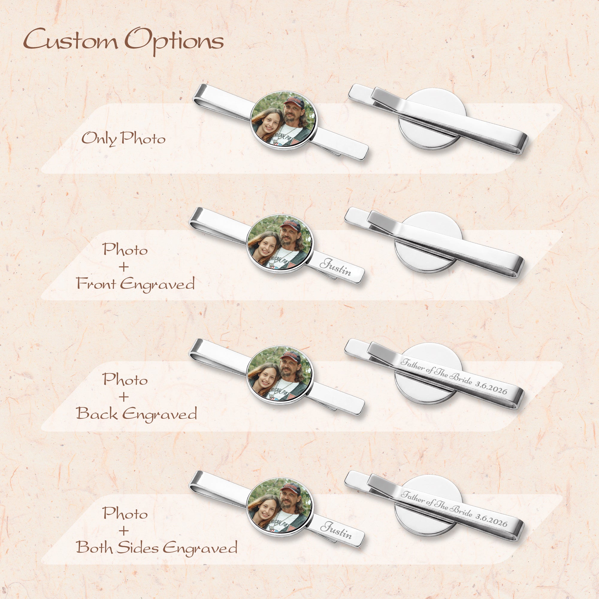 Custom Wedding Photo Tie Clip