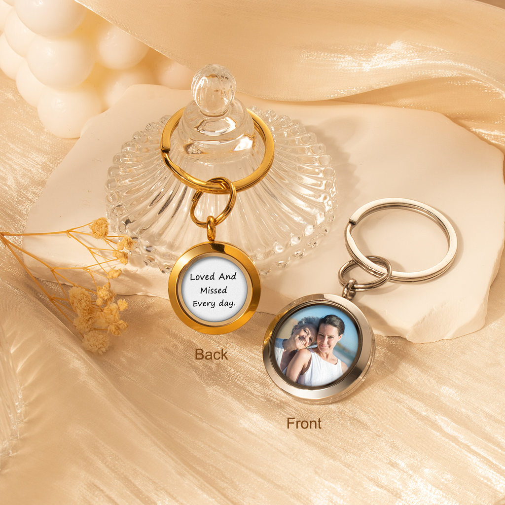 Round Photo Locket Memorial Keychain