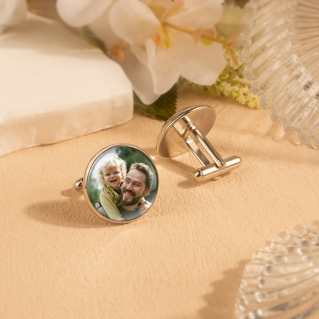 Round Photo Cufflinks with Glass Dome Cab