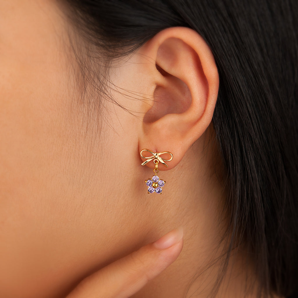Plum Blossom Birthstone Bow Earrings