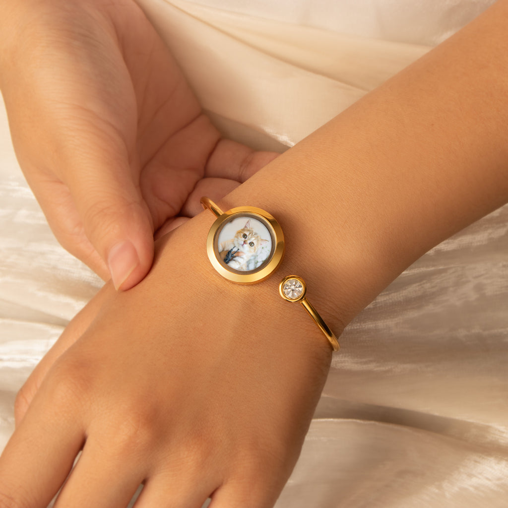 Photo Locket Pet Memorial Cuff Bangle