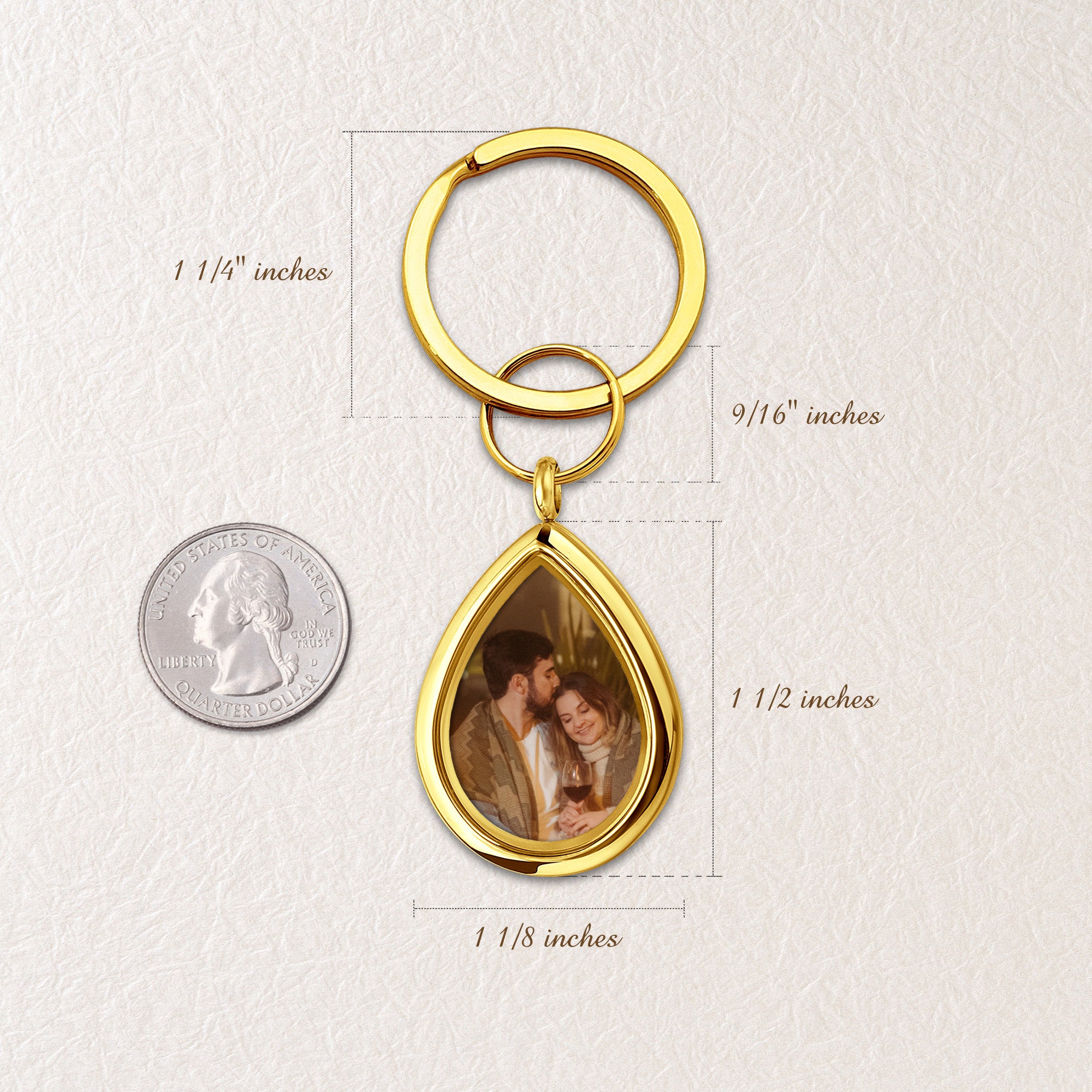 Glass Teardrop Photo Locket Keychain