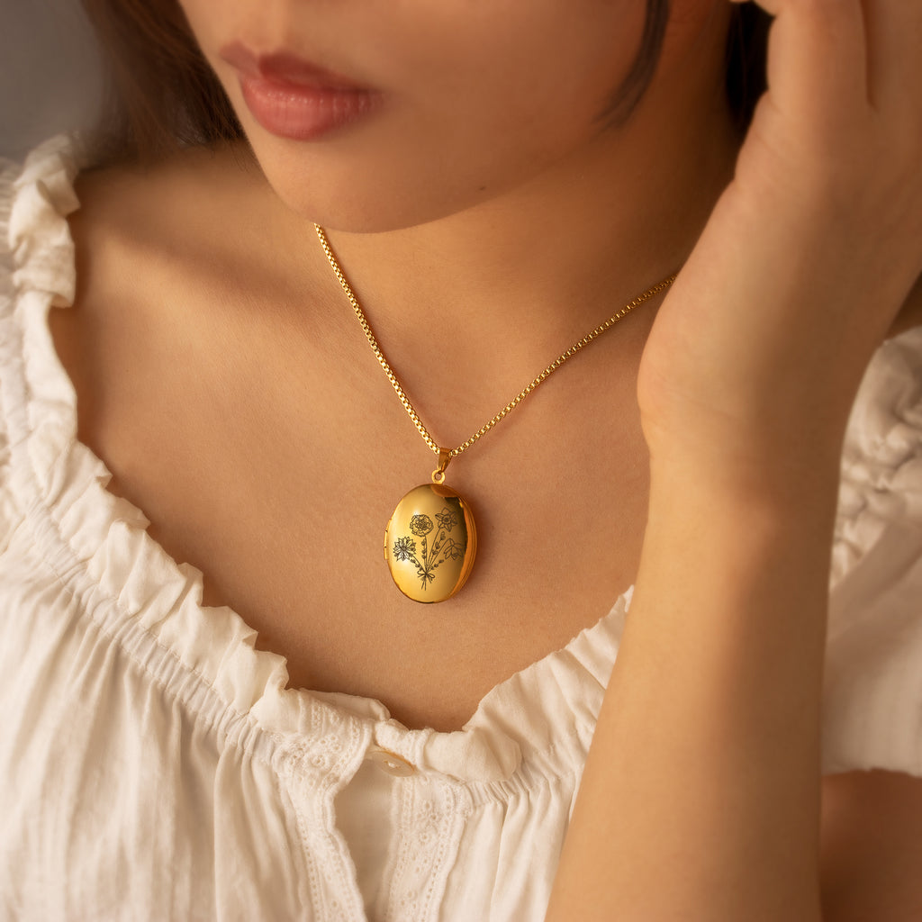 Oval Build Your Own Bouquet Photo Locket Necklace
