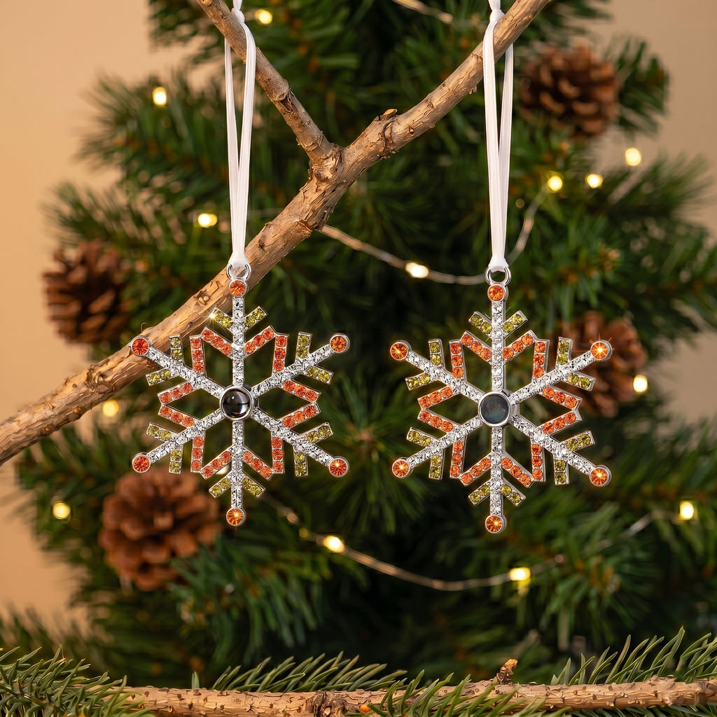 Colorful Rhinestone Snowflake Photo Projection Christmas Ornament