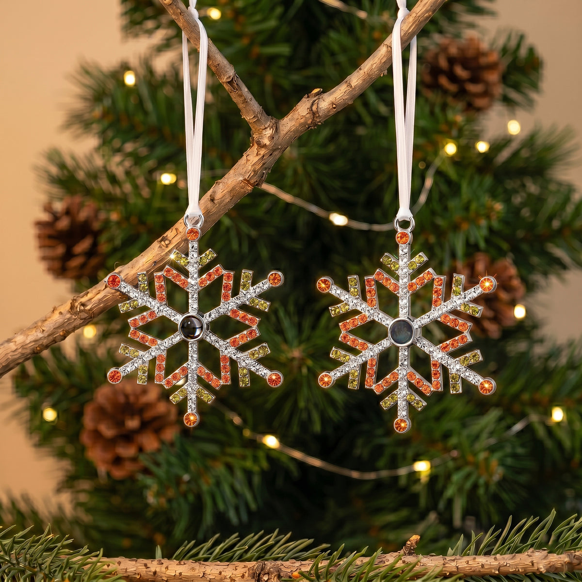 Colorful Rhinestone Snowflake Photo Projection Christmas Ornament