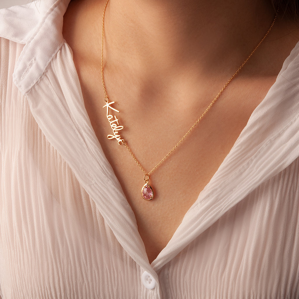 Personalized Name Necklace with Birthstone Charm