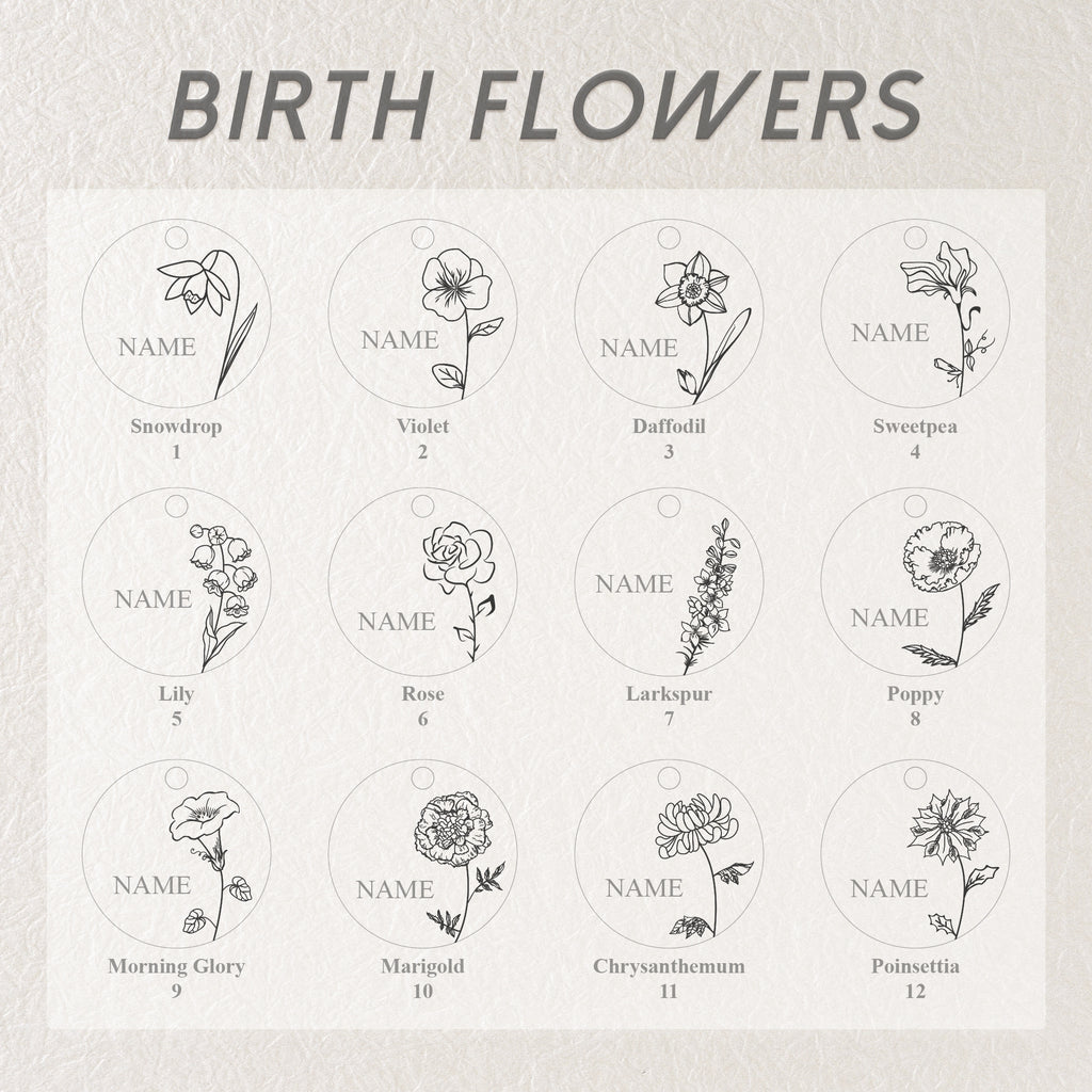 Round Birth Flower Pet ID Dog Tag