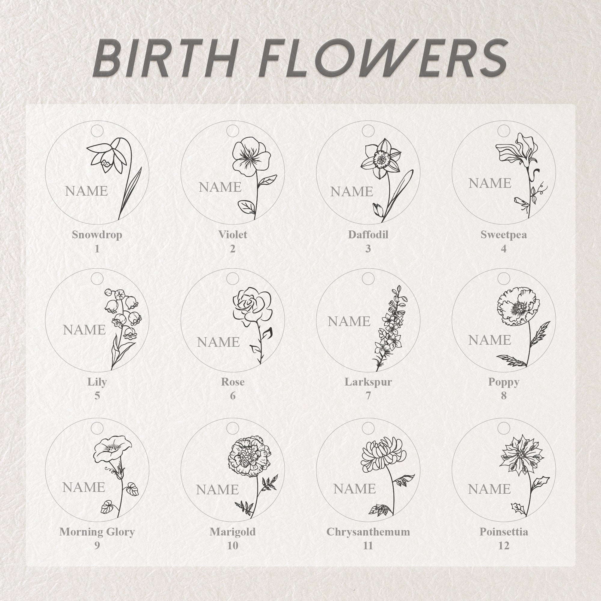 Round Birth Flower Pet ID Dog Tag