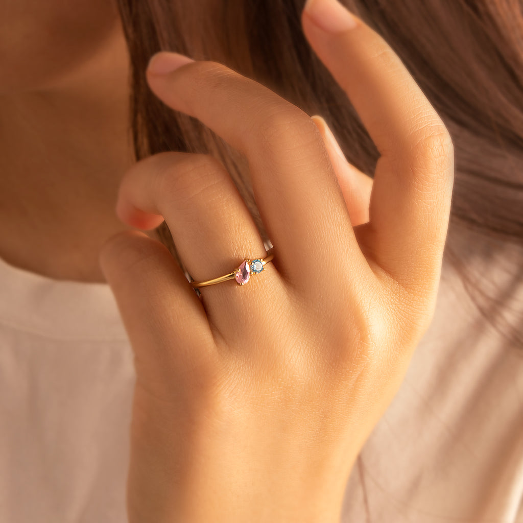 Round & Teardrop Shaped Birthstone Ring