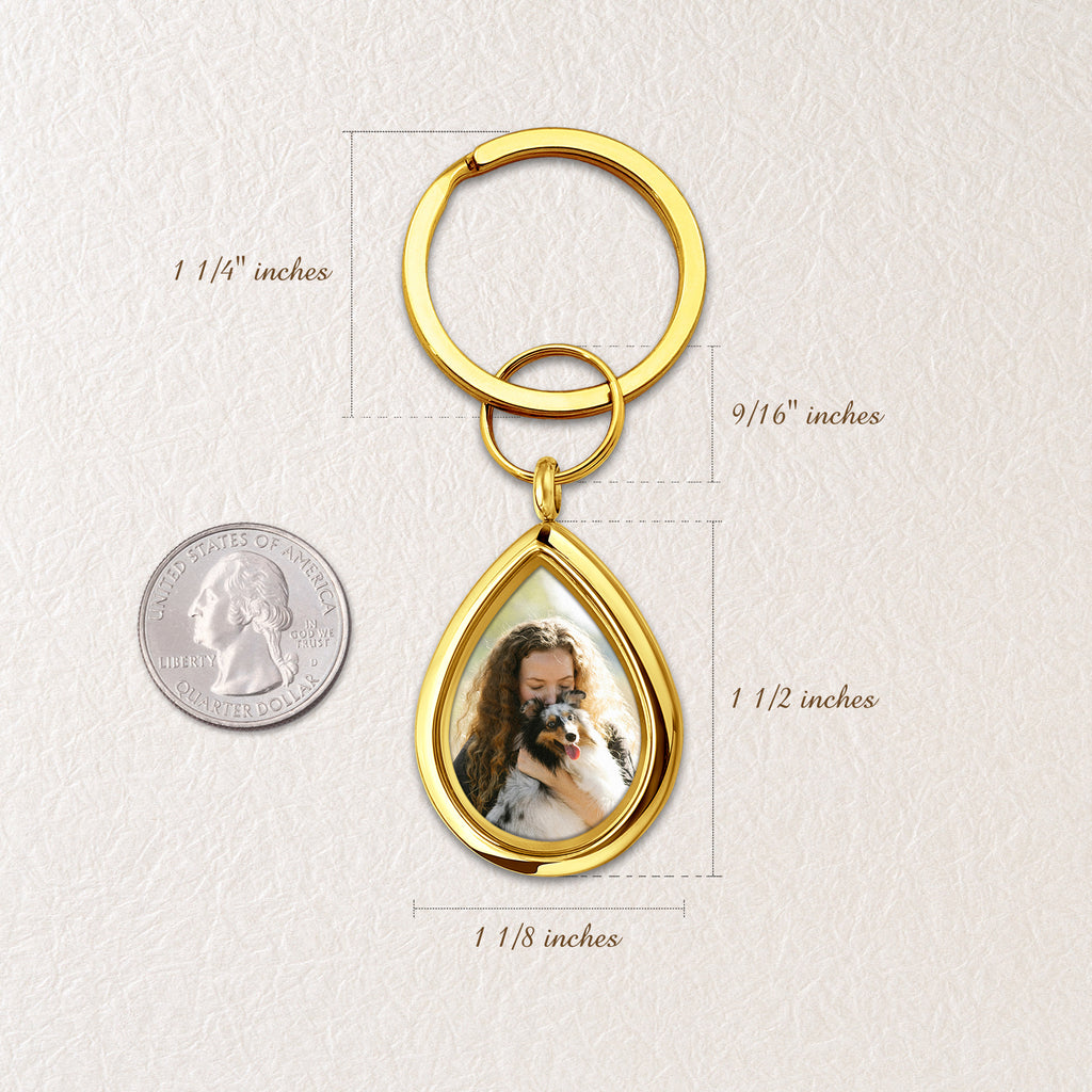 Glass Teardrop Pet Memorial Photo Locket Keychain