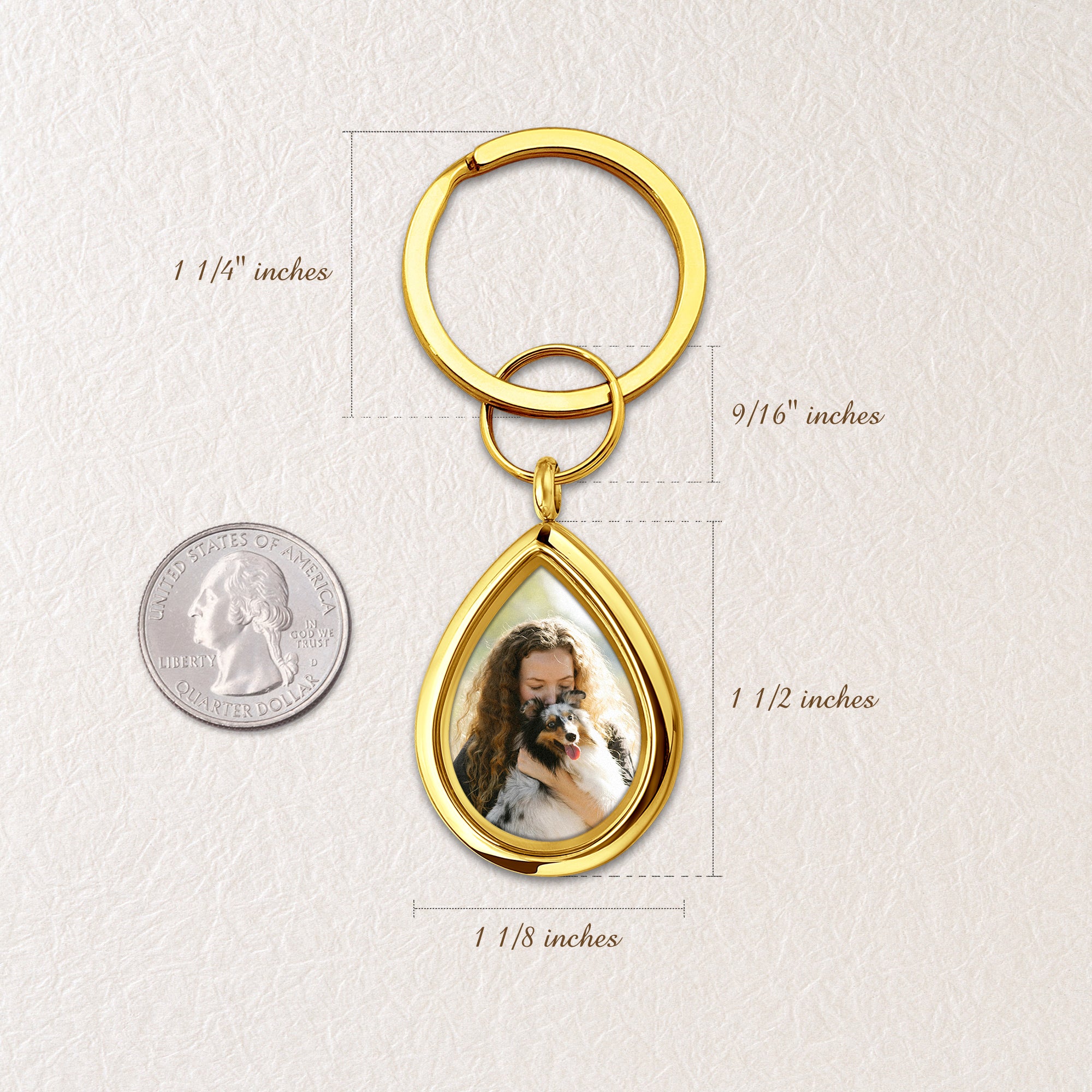 Glass Teardrop Pet Memorial Photo Locket Keychain