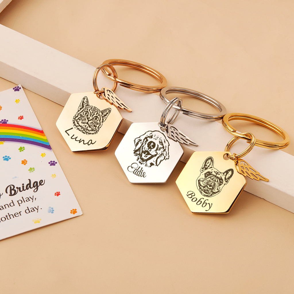 Hexagon Pet Portrait Pet ID Key Chain