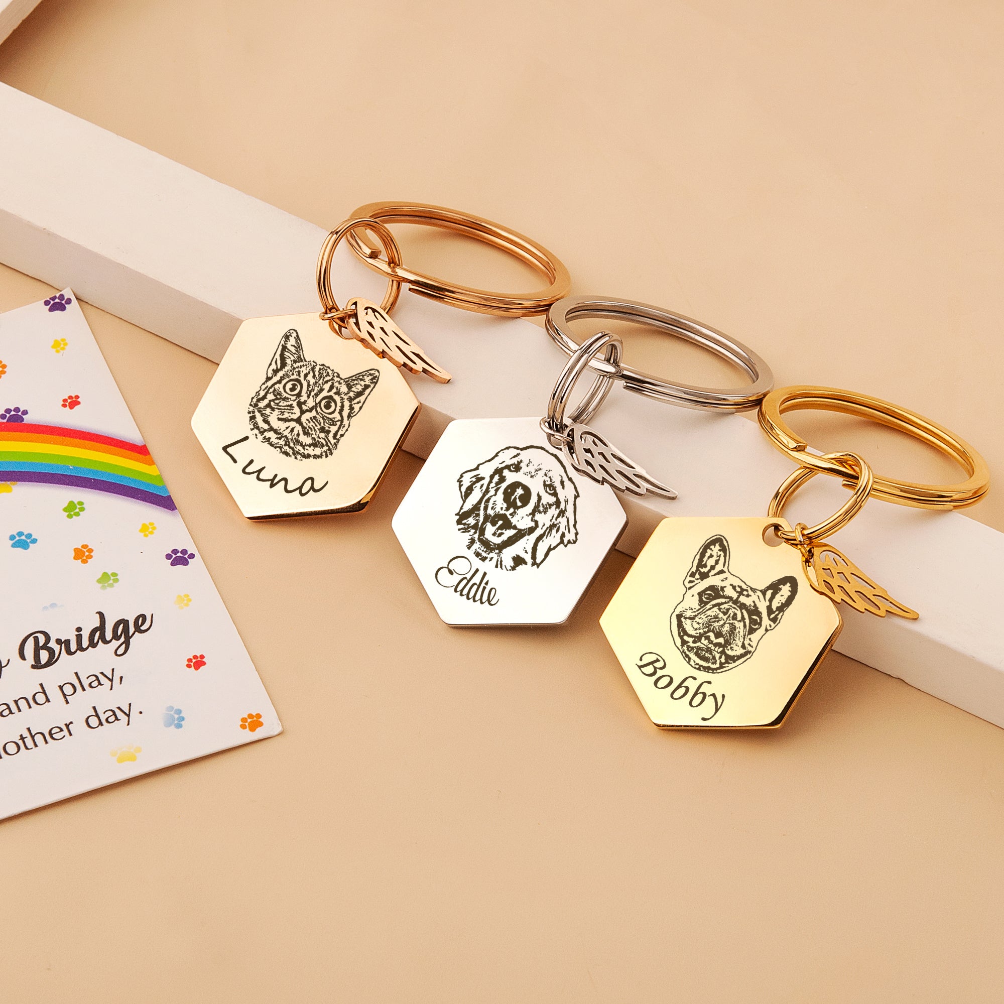 Hexagon Pet Portrait Pet ID Key Chain