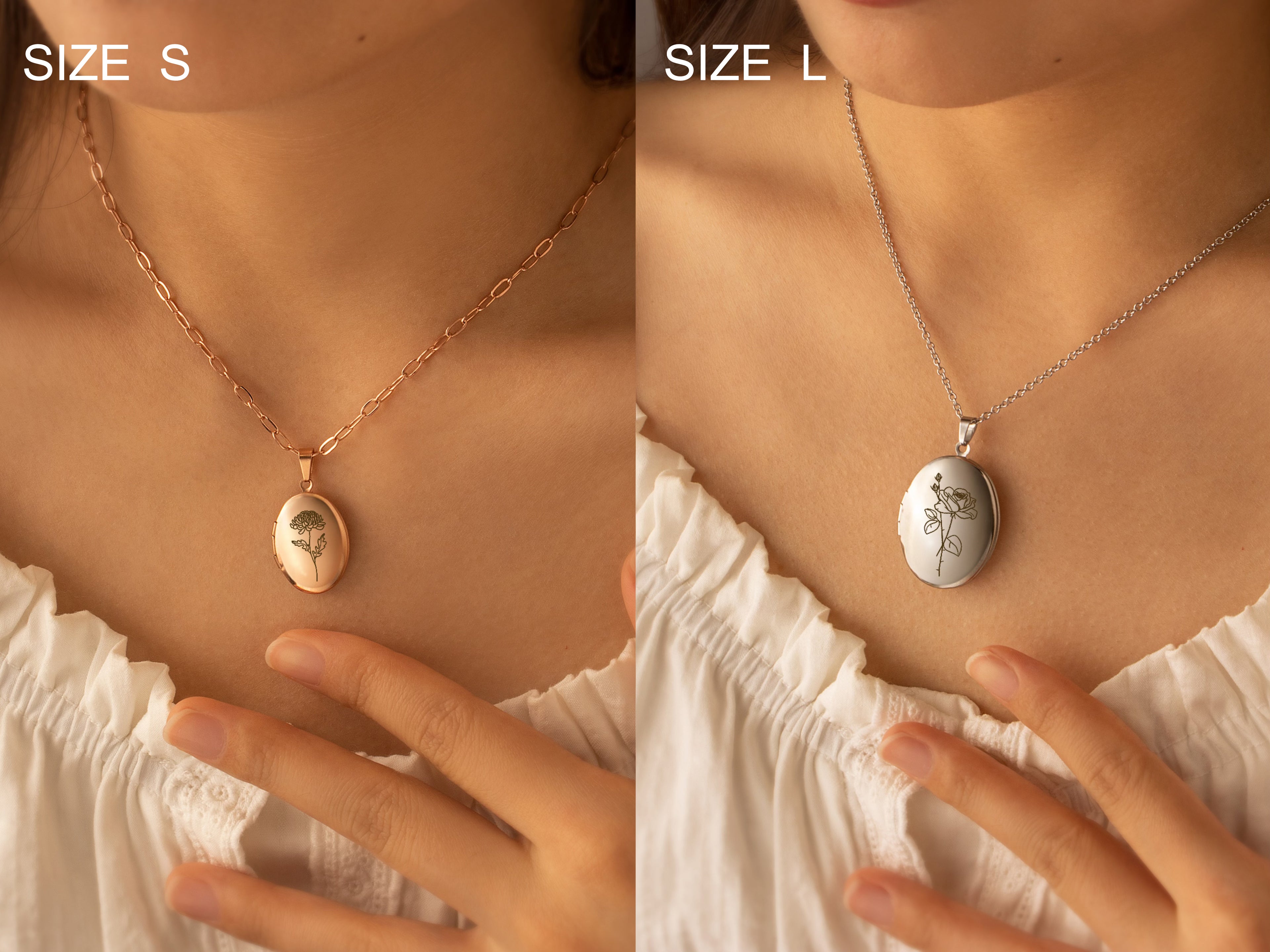 Oval Birth Flower Photo Locket Necklace