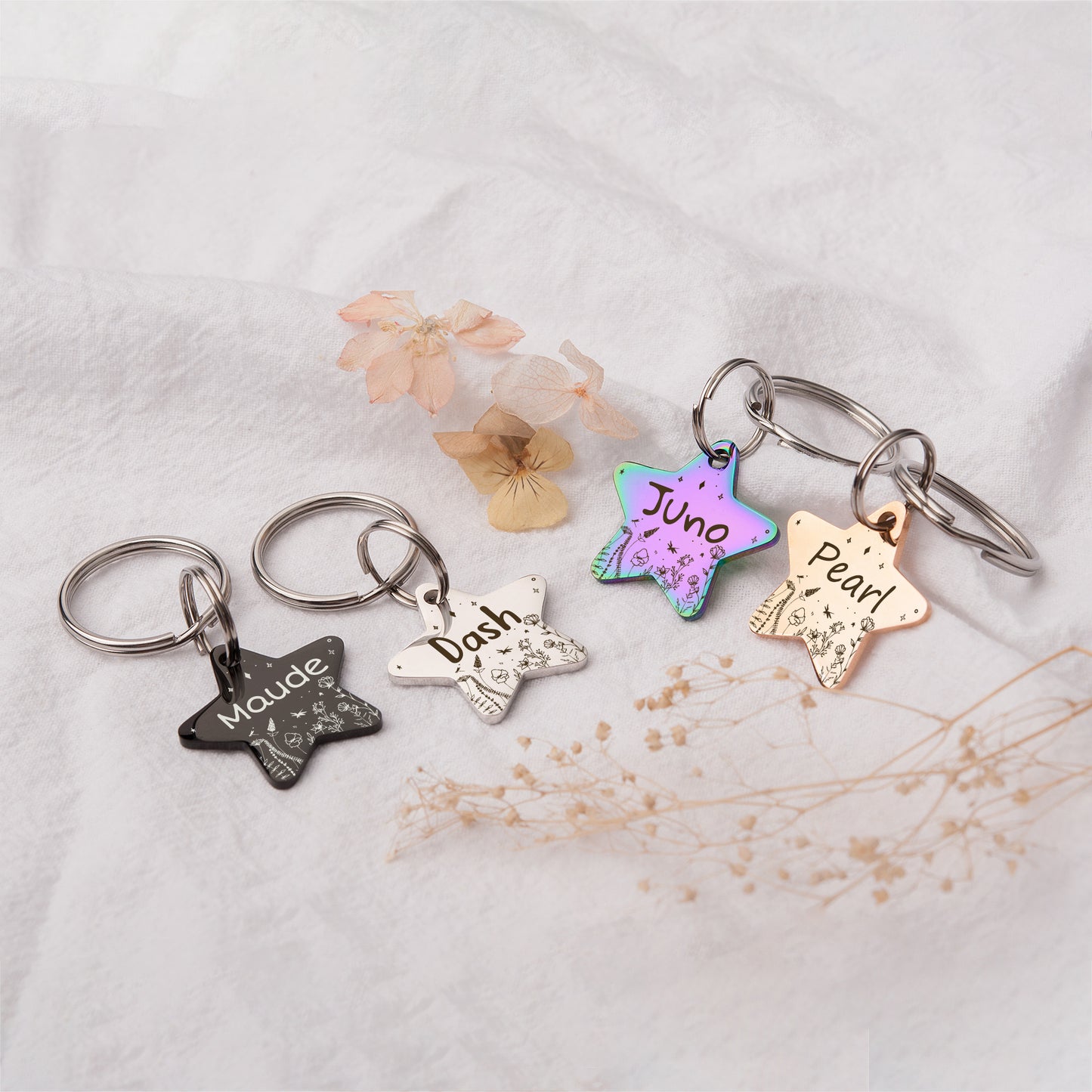 Star Shaped Wildflowers Themed Pet Tag