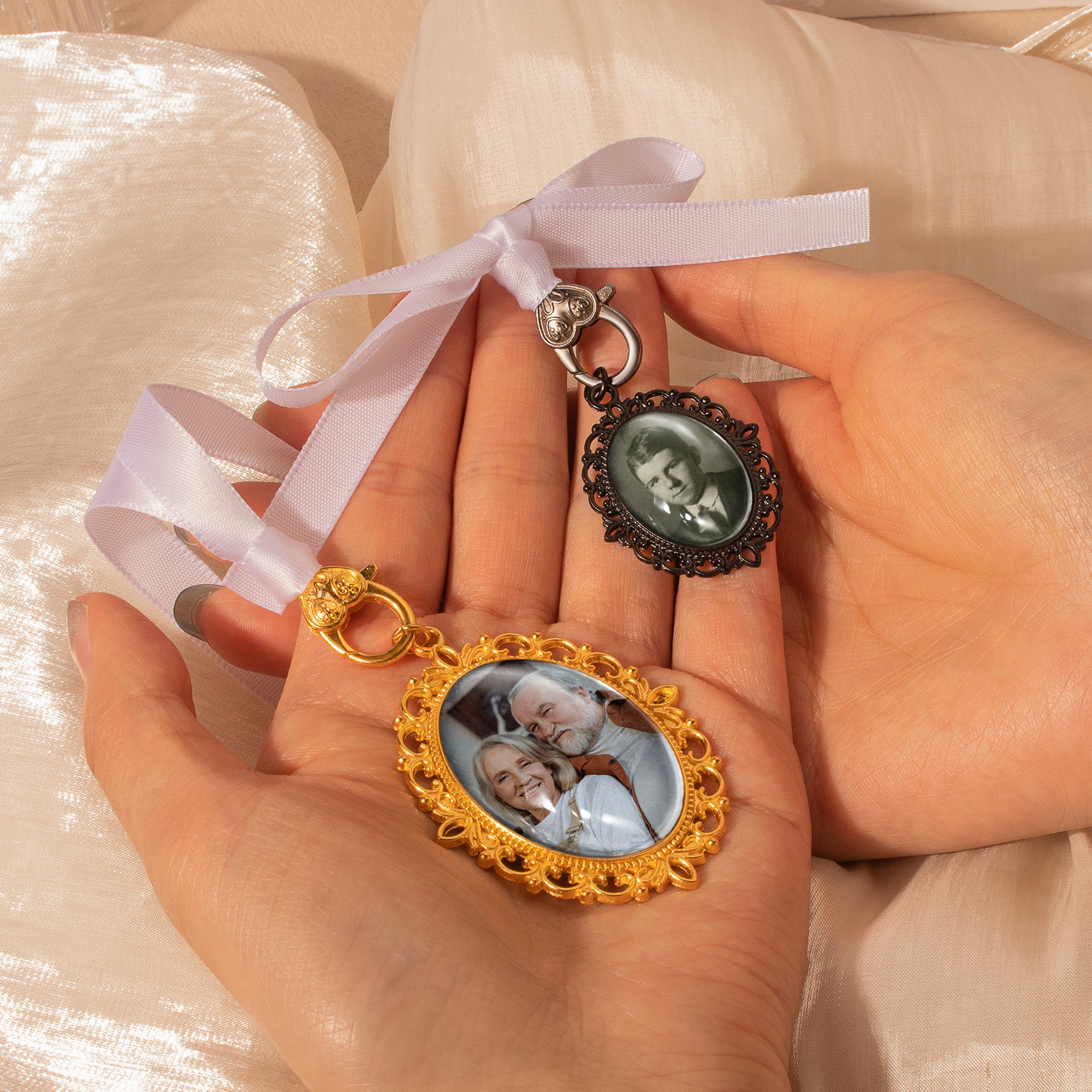 Oval Wedding Resin and Ribbon Brooch