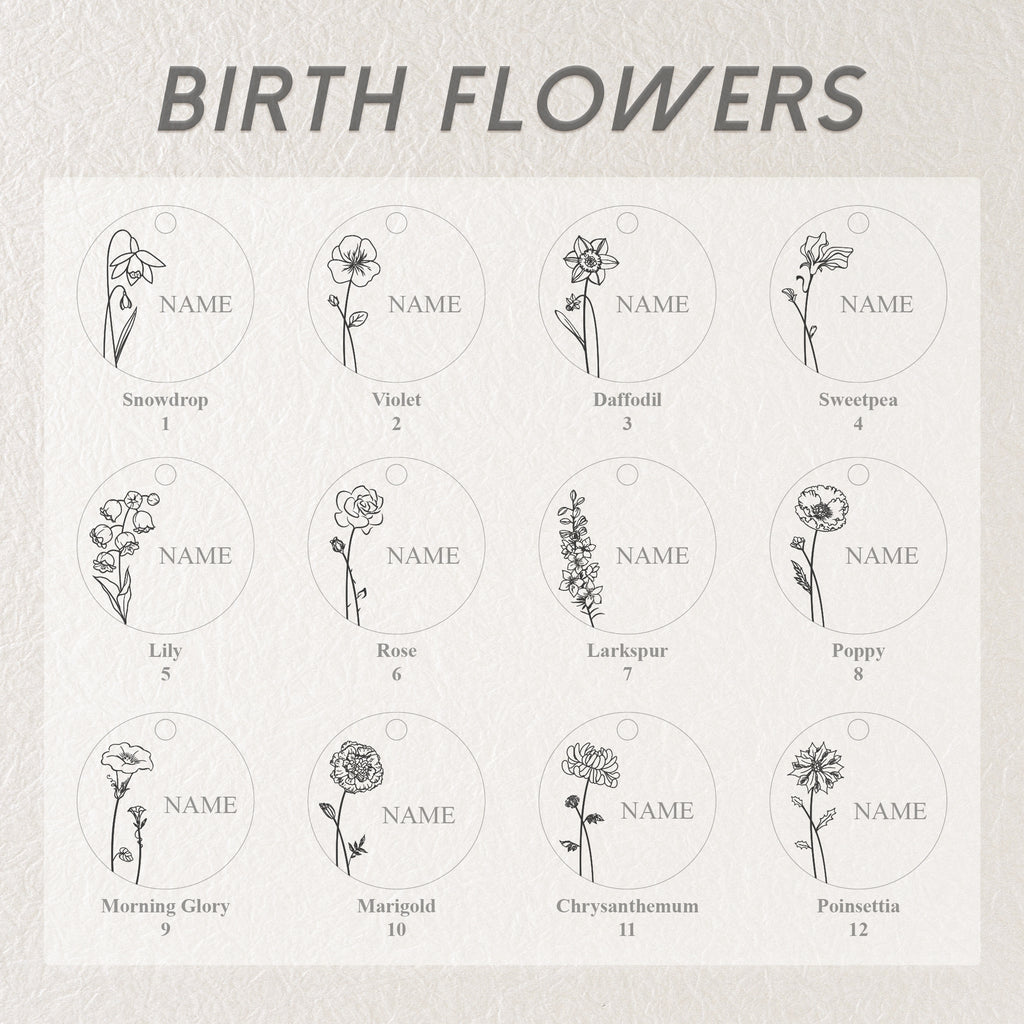 Round Birth Flower Pet ID Dog Tag