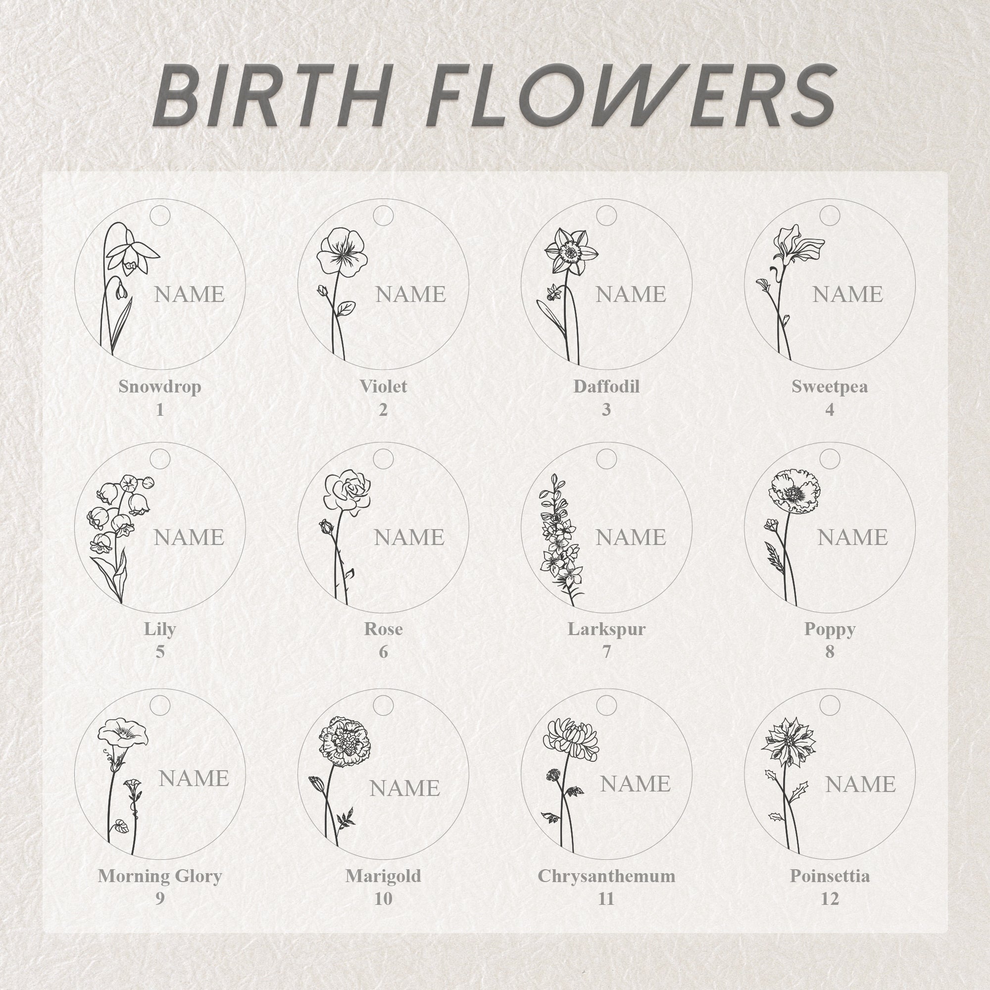Round Birth Flower Pet ID Dog Tag
