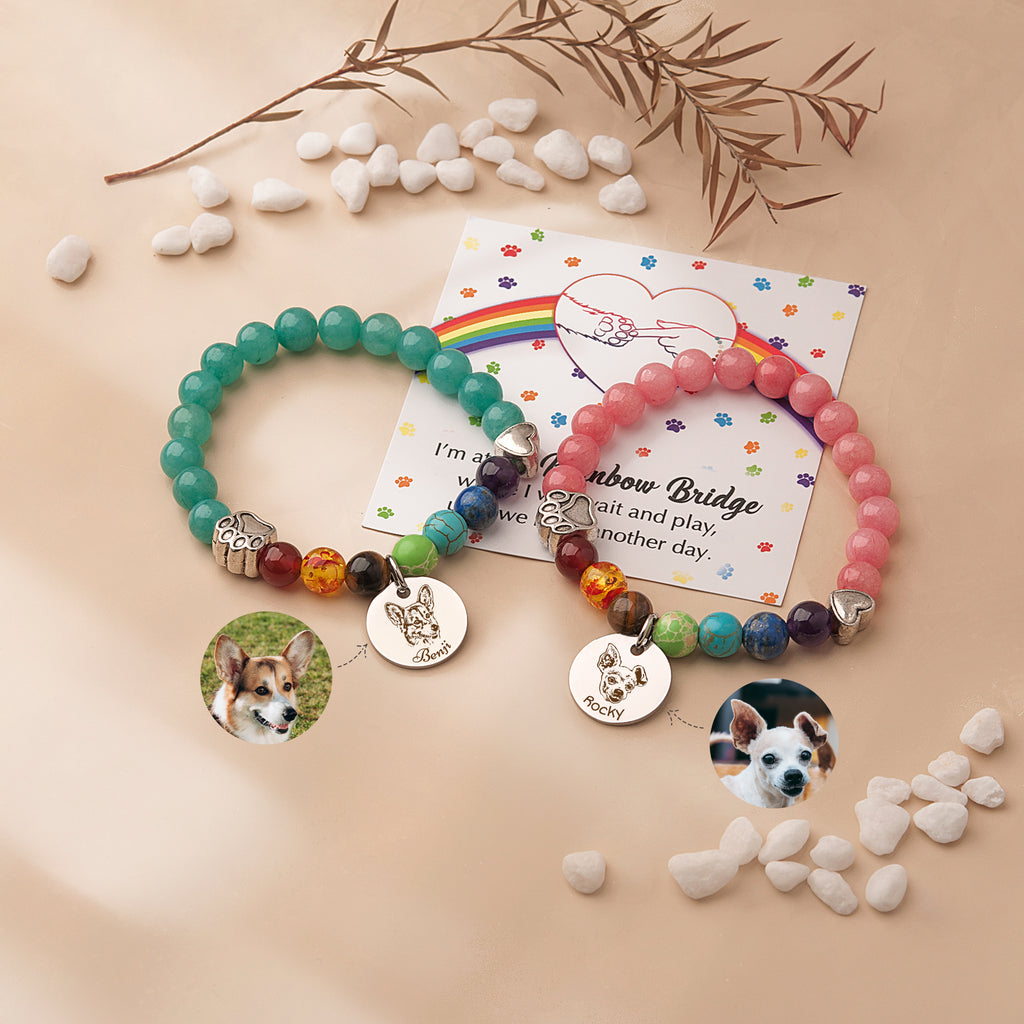 Personalized Pet Picture Charm Rainbow Bridge Pet Memorial Bracelet