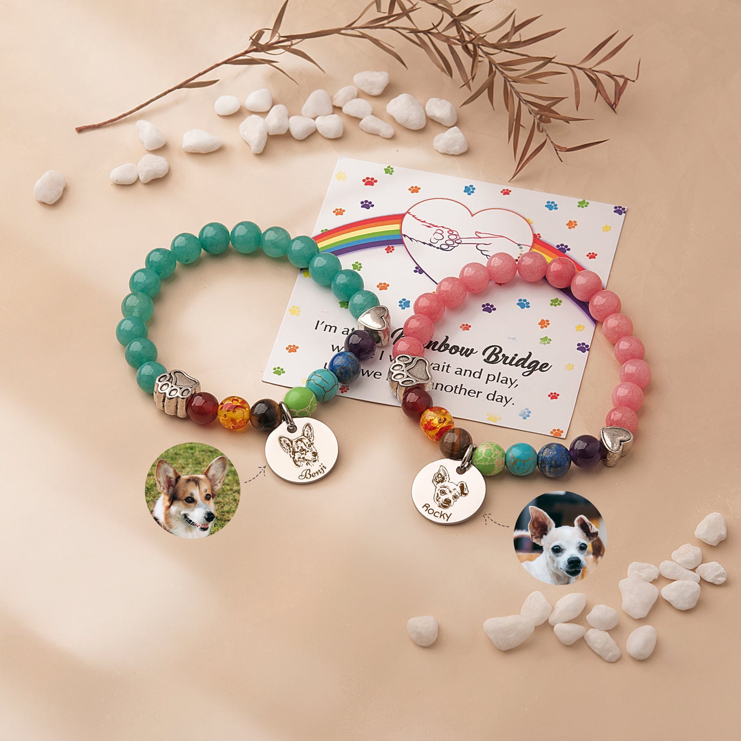 Personalized Pet Picture Charm Rainbow Bridge Pet Memorial Bracelet