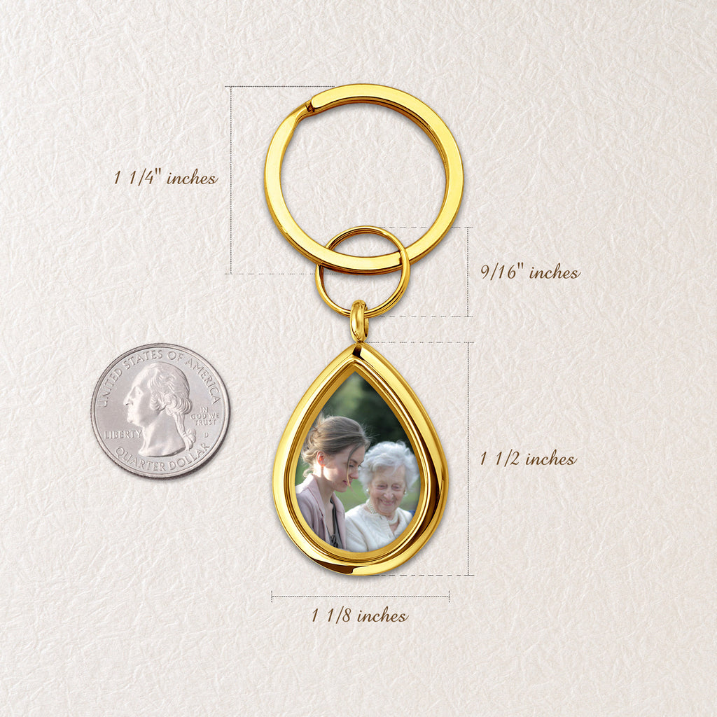 Glass Teardrop Photo Locket Memorial Keychain
