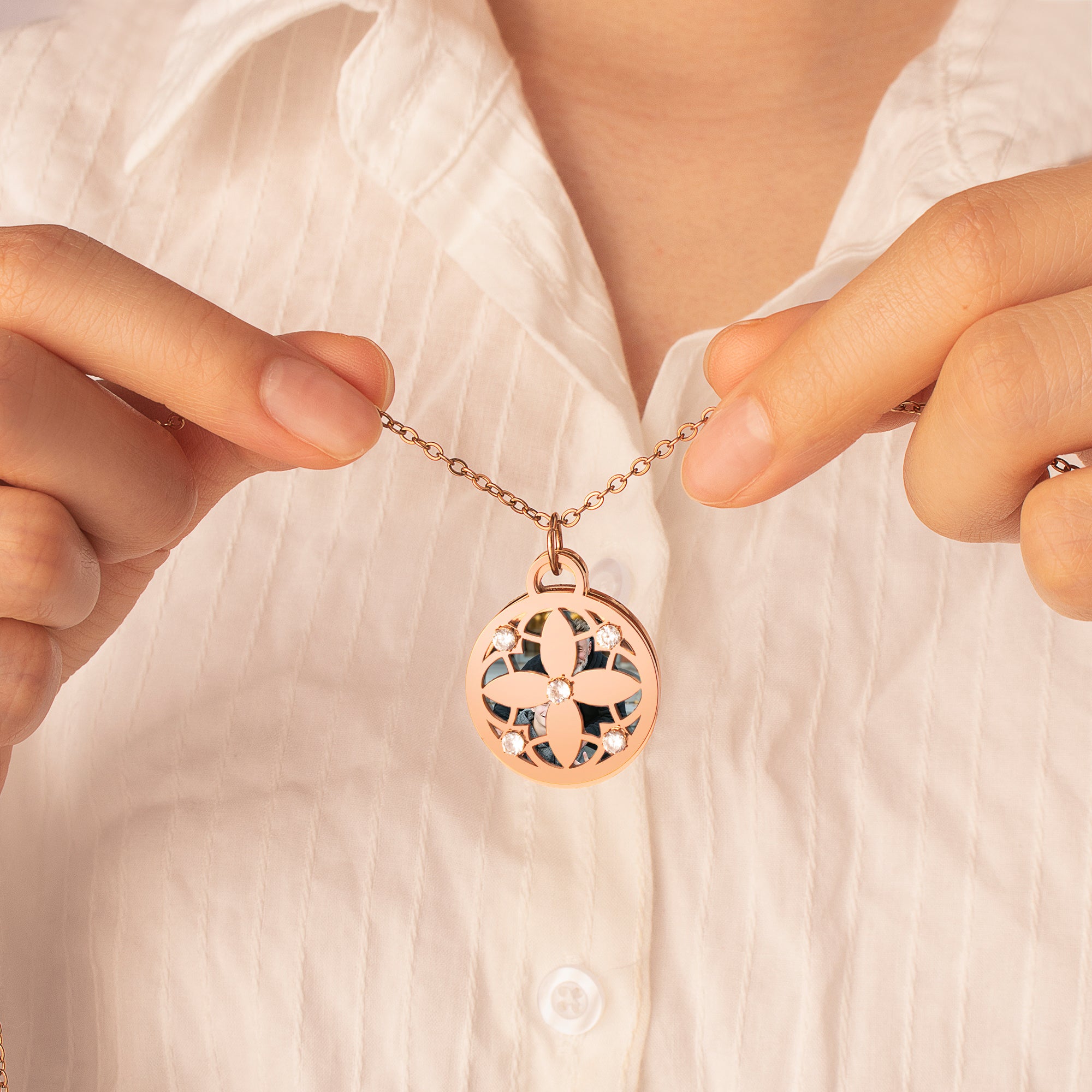 Four Leaf Memorial Photo Necklace
