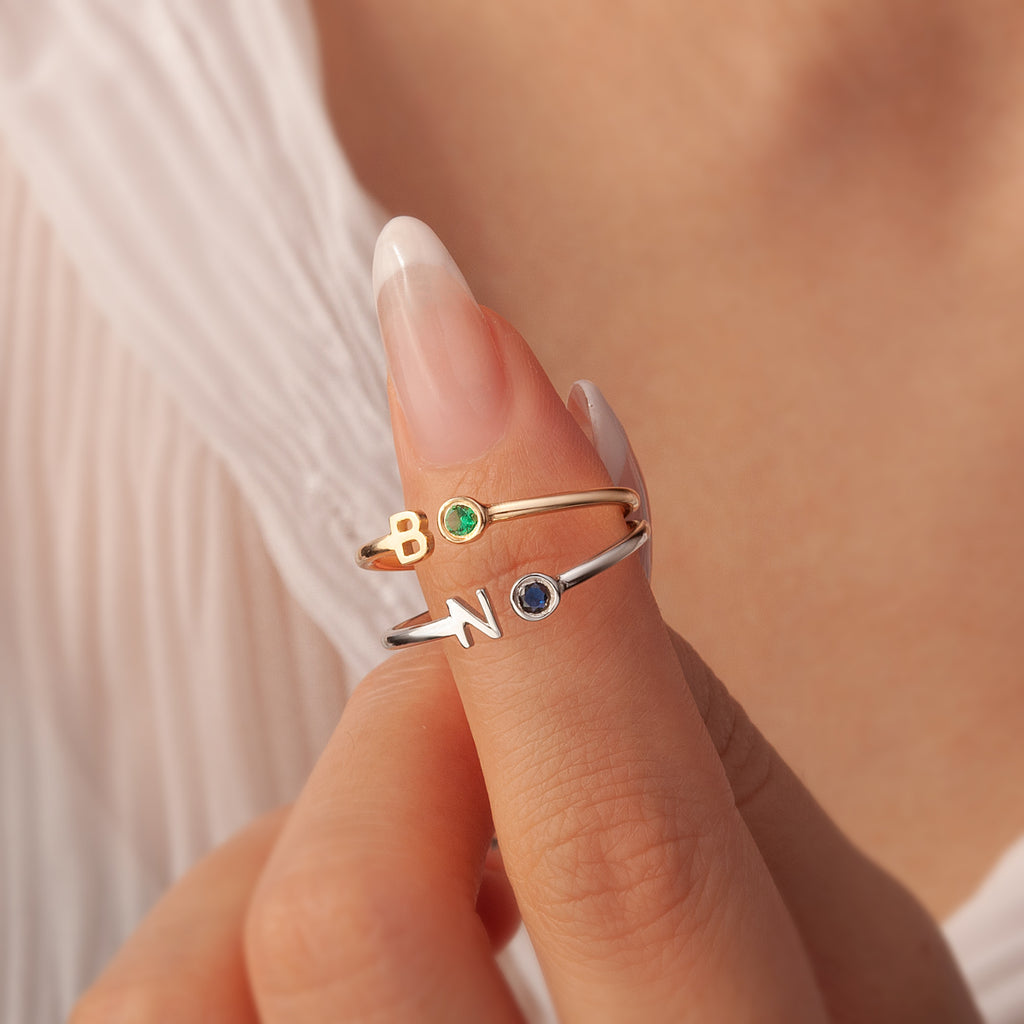 Parallel Initial Birthstone Ring