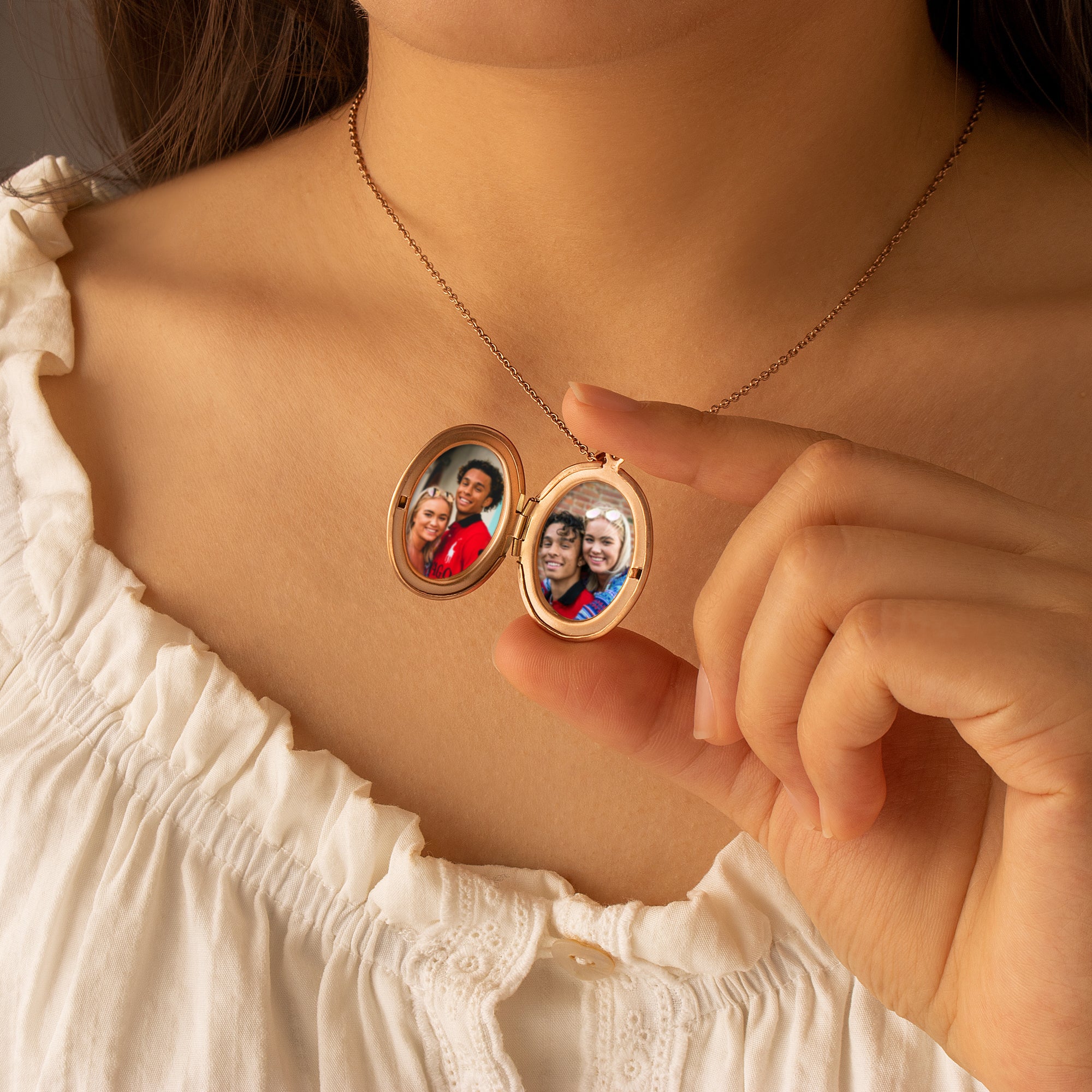 Oval Birth Flower and Name Photo Locket Necklace