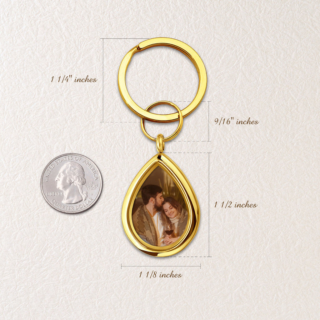 Glass Teardrop Photo Locket Keychain