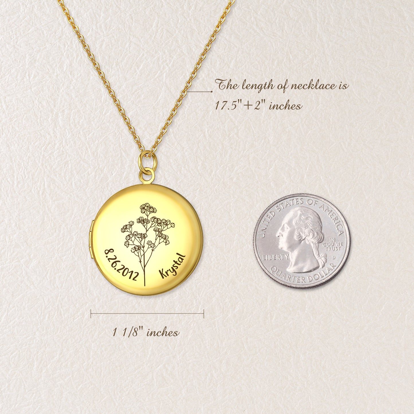 Custom Birth Flower Name and Date Photo Locket Necklace