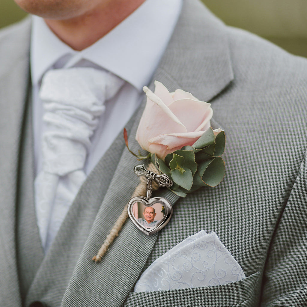 Glass Heart Wedding Photo Locket Brooch Pin