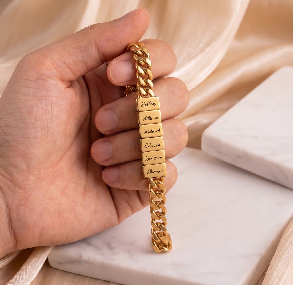 Personalized Men's Engraved Cube Bracelet